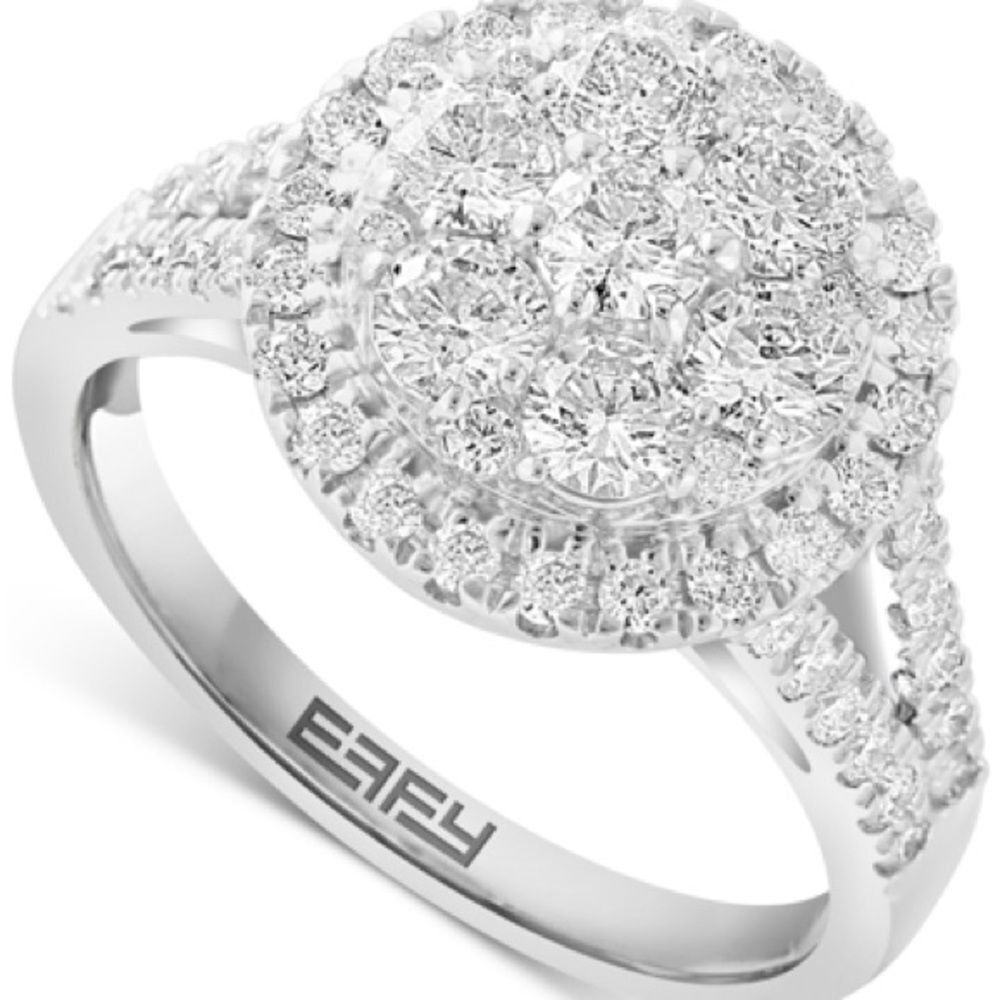 EFFY Diamond Halo Cluster Split Shank Ring in 14k White Gold engagement Ring 7